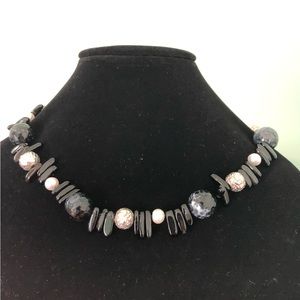 Handcraftedknotted funky onyx, pearl, fire agate and sterling silver nec…